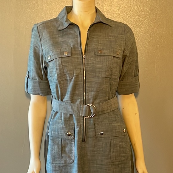Sharagano, roll up sleeve, denim dress. - Picture 2 of 10